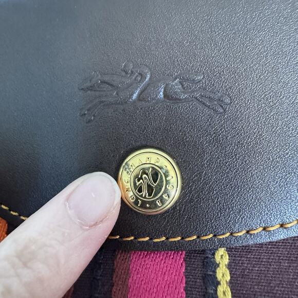 Longchamp Women’s Shoulder Bag Canvas Brown Gold Striped Tote Purse France Rare - Picture 4 of 12